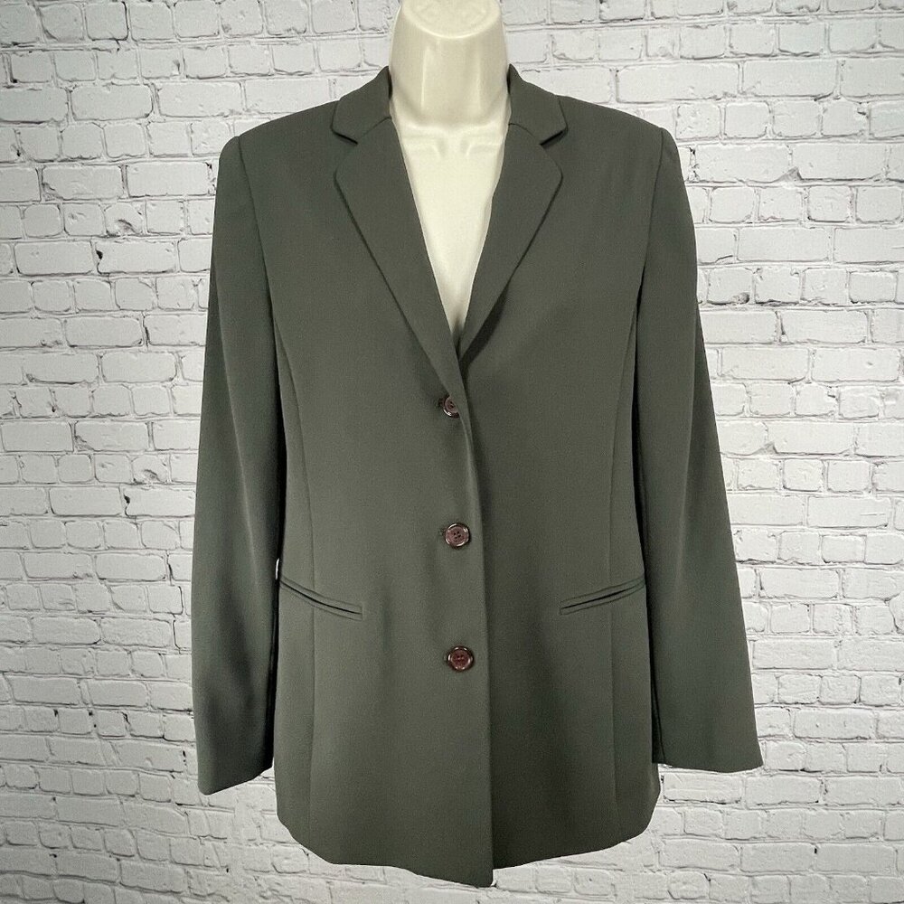Yansi Fugel Dark Green 3 Button Notch Made In USA Button Lined Blazer Size 10